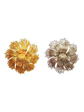 Vintage Set of 2 Monet Gold & Silver Tone Matching Stamped Brooches - EUC